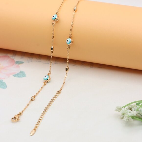 "Gold Plated Evil Eye Beaded Necklace Adjustable Chain, XPNL0303 - Picture 11 of 13